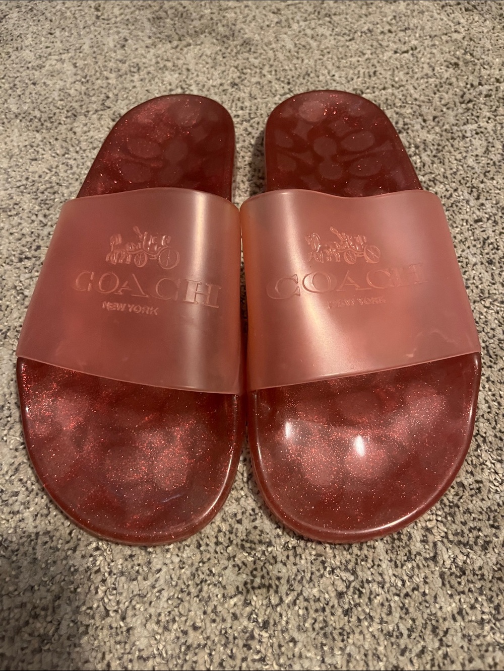 Coach Rose Pink Glitter Logo Slide Sandals
